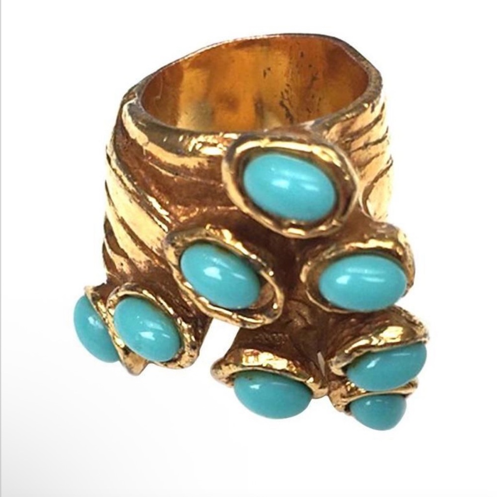 RARE Yves Saint Laurent Arty Dots by Stefano Pilati GOLD & TURQUOISE Chunk RING